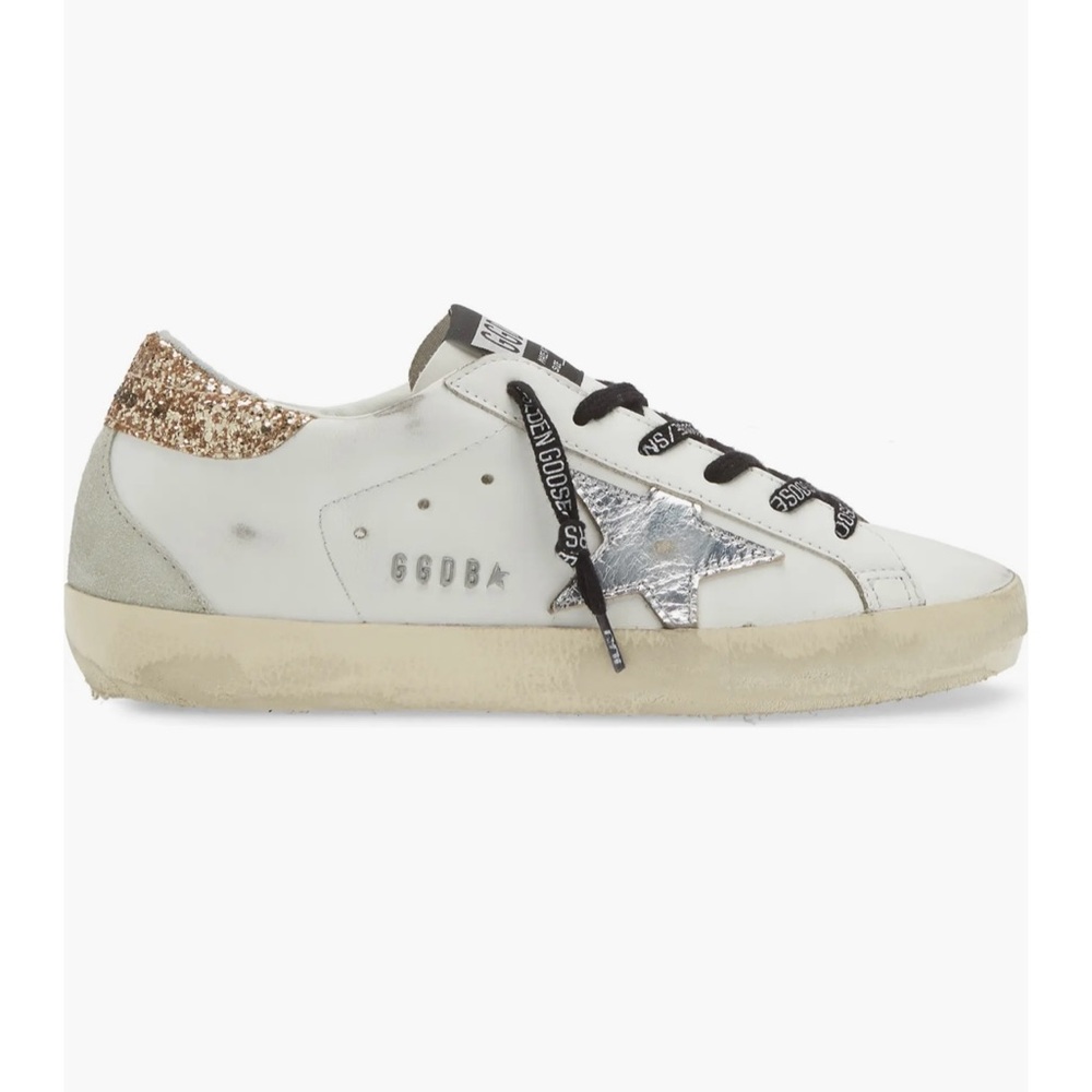 Golden Goose White and Silver Sneakers
